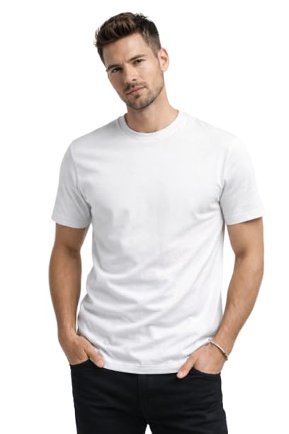 Image of Mens T Shirt Premium Cotton Slim Fit Crew Neck Short Sleeve Casual Basic Tee Soft Breathable Everyday Essential