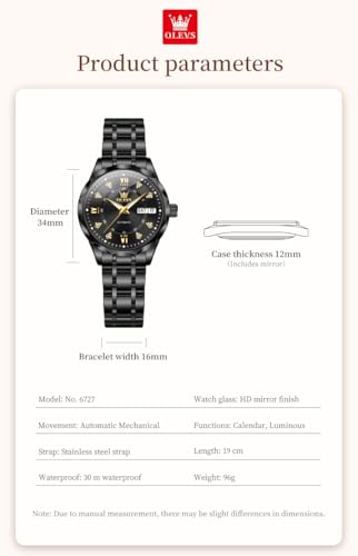 Image of OLEVS Womens Diamond Watches Automatic Mechanical Gold Luxury Dress Ladies Self Winding Original Stainless Steel Wrist Watch