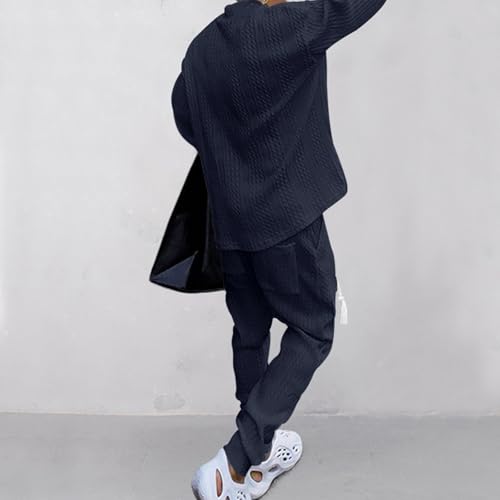 Athleisure Cable Jacquard Set Men,Men's Tracksuits V-Neck Long Sleeve Tops and Drawstring Jogging Pants Suits 2 Piece4