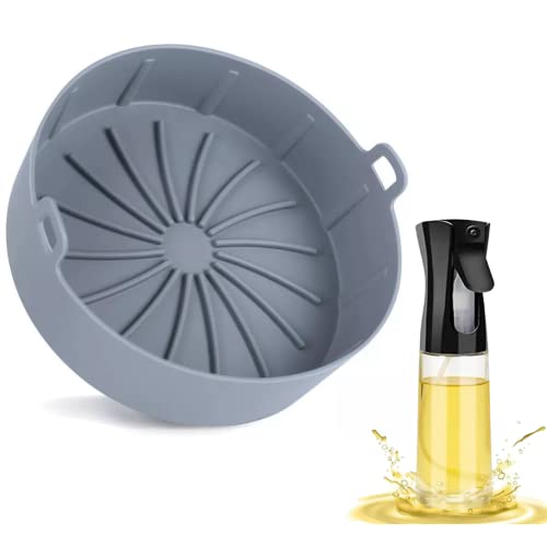 Molde Silicona Redondo Freidora de Aire con Pulverizador de Aceite - Recipiente Olla Silicona Airfryer - Cesta Complemento Freidora sin Aceite - Bandeja Accesorio Freidora de aire