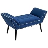HOMCOM Modern Button Tufted Sitting Bench, Accent Fabric Upholstered Ottoman for Bedroom or Living Room, Blue
