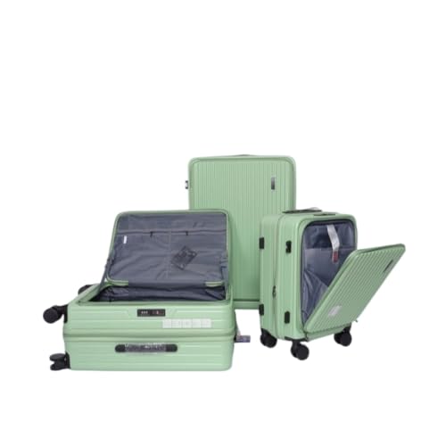 WEZANHIABS+PCの新素材フロントオープンスーツケース、落下防止ジッパートロリー付き (抹茶グリーン,20インチ(パソコンバッグ付き))
