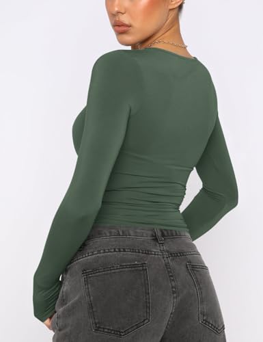 Image of AKEWEI Long Sleeve Crop Tops for Women 2 Pack Fall Going Out Outfits Cute Tight Basic Tees Shirt