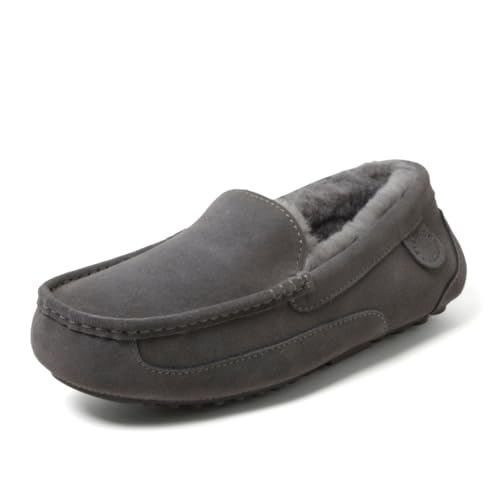 Image of Fireside By Dearfoams Men's Melbourne Genuine Shearling Moccasin Slippers, Memory Foam Sudede Loafers Slip-in House Shoes