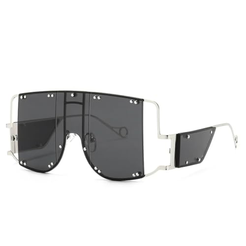 Lunettes de soleil miroir UV400 surdimensionnées C1 argent noir