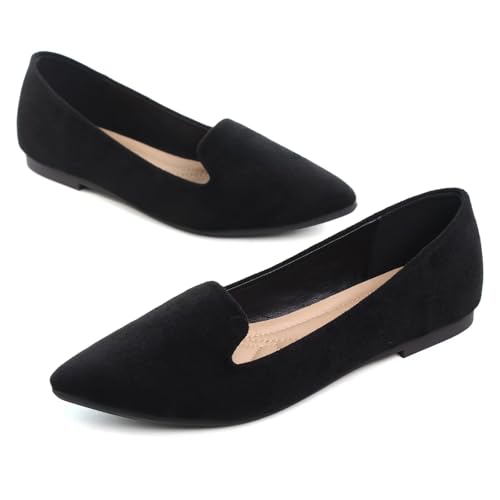 Image of Dear Time Women's Pointed Toe Ballet Flats Simple Casual Office Work Flats Slip-on Comfortable Shoes