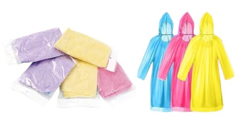 Image of RUBS Transparent Poncho Raincoat with Hood Barsaati Water Resistant Rain Protection Disposable Waterproof Rainsuit for Men & Women Rainwear for Outdoor Activities Traveling (Multicolour, Free Size)