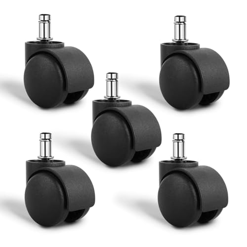 HUZNA Juego de 5 Ruedas para Sillas de Oficina 11 mm x 22 mm,Goma Suaves y Silencioso 360 Grados Rotación,para Silla Oficina,Gaming, Diseño de Rueda Doble,Fácil Instalación Sin Herramientas