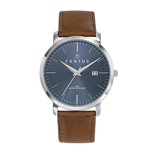 Certus Montre Homme Quartz - 39 mm - Cadran Bleu - Bracelet Cuir Marron - 611054