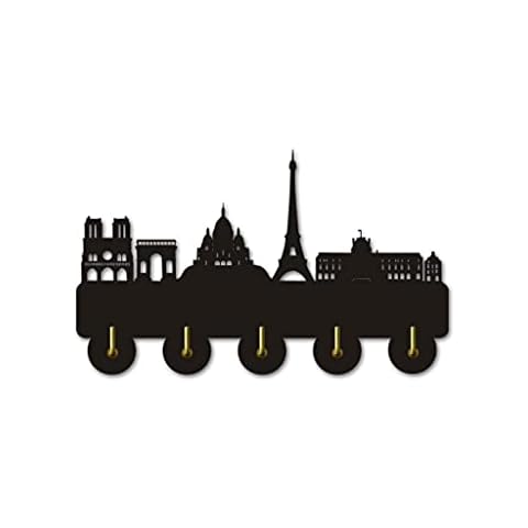 XLHWZS wall hooks for hanging Multifunctional Hook Paris Skyline Coat Key Holder Wall Hanger Wood Wall Art Unique Hook Cover