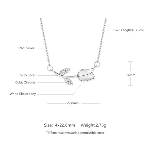 Sterling Silver White Chalcedony Tulip Flower Pendant Necklace3