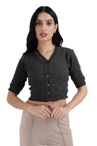 Image of Women Winter Wear V-Neck Half Sleeves Regular Fit Woollen Blouse