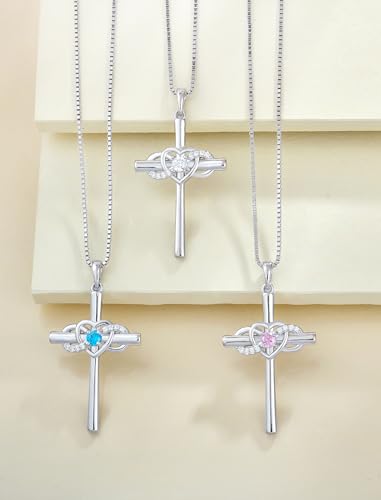 YL Women's Cross Necklace Sterling Silver Infinity Heart Crucifix Pendant Birthstone Criss Jewelry4