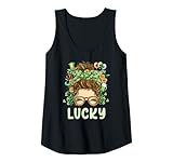 Damen Lucky Women Messy Bun Shamrock Kleeblatt St. Patrick's Day Tank Top