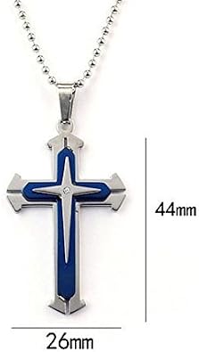 Men Titanium Steel Cross Necklace (blue-2)