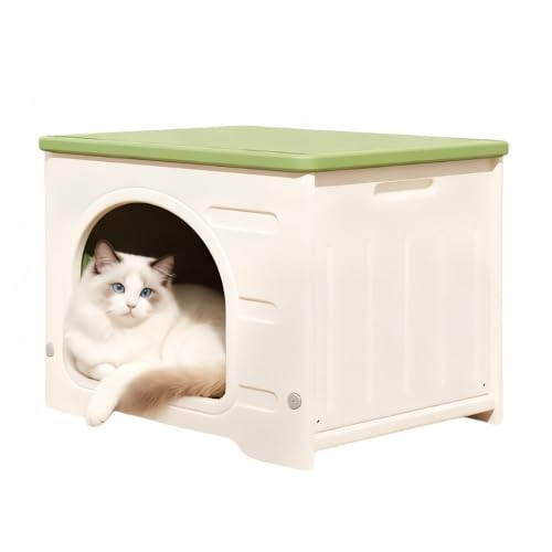 Negosu 猫の家、小型犬小屋、犬小屋、屋外囲い付き猫の家、防雨、野良猫の冬用屋外小屋 外猫ハウス (グリーン)