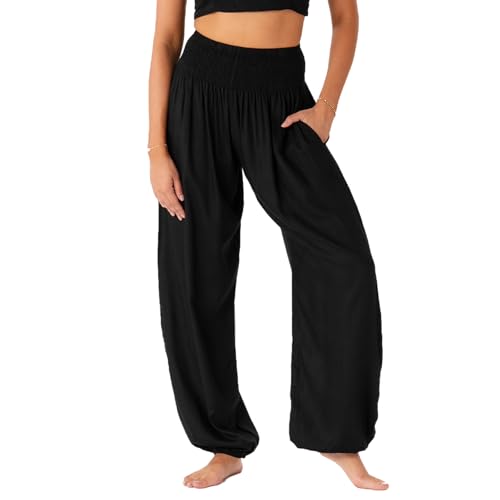 Lotus and Luna Women's Harem Pants Thai Pants for Beach & Lounge High Waisted Flowy Boho Pants Genie Pants Yoga Pants