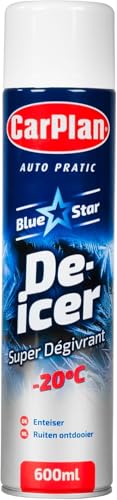 Image of CarPlan Blue Star De-Icer Spray, 21 fl oz [Pack of 12] Fast-Acting Aerosol Defroster for Car Windshield and Windows, Works in Extreme Cold -20C