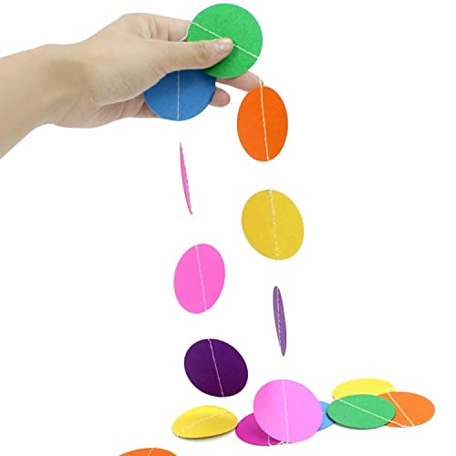 4pcs Colorful Paper Garland Circle Dots Party Hanging Rainbow Decorations for Birthday Wedding, Baby Shower, Classroom Candyland Streamers (24ft)