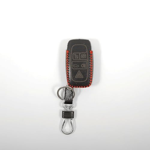Image of Leather Smart Car Key Cover Case with Metal Hook Keychain for Range Rover New (Black)