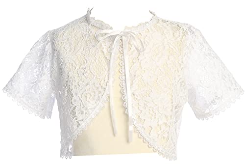 Made in USA - White Lace Short Sleeve First Communion Bolero for Girls - Toddler Flower Girl Sweater for Wedding