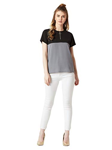 Image of Miss Chase Women's Black and Grey Boxy Colour-Block Basic Top