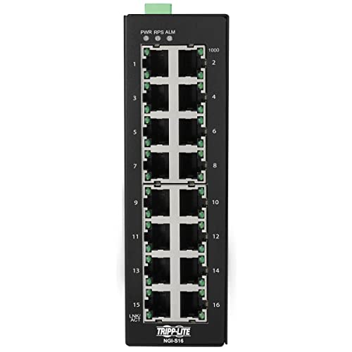 Image of Tripp Lite Industrial 16-Port Lite Managed Gigabit Ethernet Switch, 10 /100 /1000 Megabit RJ45 Ports, DIN Mount, 14 to 140F Temperature Range, 3-Year Manufacturer's Warranty (NGI-S16)