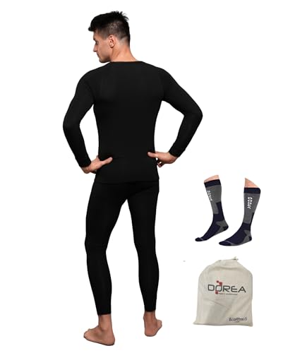 vienberg Herren Winter Thermo Unterwäsche Set 3tlg. | Unterhose + Unterhemd l + Thermal Socken | Funktionsunterwäsche Thermo-Aktiv | Schwarz | Made in EU (Schwarz, L)