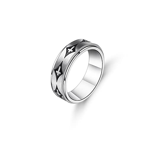 Image of COLORFUL BLING Titanium Stainless Steel Cross Anxiety Spinner Ring Rotating Fidget Ring Stress Relieving Wedding for Him Her Couple Promise Lover Jewelry