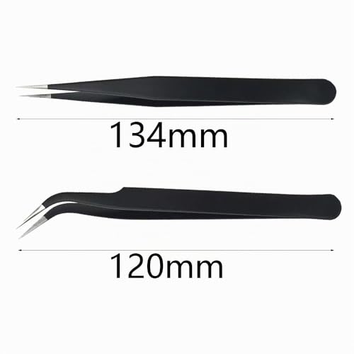 2 Stück Wimpern Pinzette, Wimpernpinzette Set aus Edelstahl, Gerade Pinzette und Gebogene Pinzetten, Professionelle Pinzette Wimpern, Wimpernpinzette für Wimpernverlängerungen