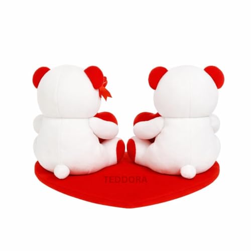 Image of Teddy Bear Couple on Heart Soft Toy for Girls Boys Kids, Stuffed Baby Gift Birthday, 20 cm Propose