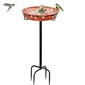 YALINKA 35.5In Freestanding Birdbaths Bowl Outdoor, Standing Garden Bird Bath Bird Feeder Bowl with Metal Stake, Detachable Decoration Spa Birdfeeder for Garden Patio Yard Lawn, 4 Spiky Feet (B)