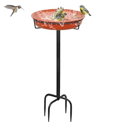 YALINKA 35.5In Freestanding Birdbaths Bowl Outdoor, Standing Garden Bird Bath Bird Feeder Bowl with Metal Stake, Detachable Decoration Spa Birdfeeder for Garden Patio Yard Lawn, 4 Spiky Feet (B)