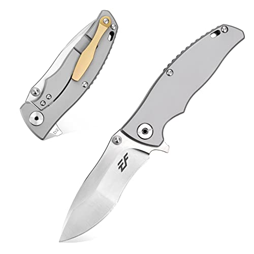 Eafengrow EF904 Cutlery Folding Pocket Knife D2 Blade Titanium Handles Tactical EDC Flipper Tool With Clip for Outdoor Camping Hunting(Frame lock) - Eafengrow