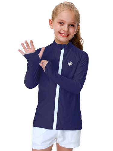 Image of AOBUTE Unisex Kids Zipper Rash Guard Boys UPF 50+ UV Protection Sun Shirt with Thumb Hole 3-12 Years