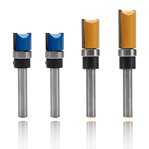 YIXISI 4 Piezas Brocas de Fresado de Madera con 6.35mm Vástago, Brocas de Plantilla de Patrón de Ajuste al Ras, Fresas de Ranurar Cortador de Carpintería, 3 Tamaños