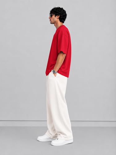 Image of PeaceOut Oversized T Shirt for Men | 240 GSM Heavyweight Cotton T Shirt | Drop Shoulder Oversized Tshirt for Men | Baggy Loose Fit Streetwear Round Neck Half Sleeve Casual Wear