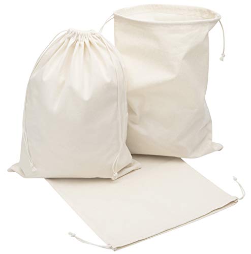 100 Percent Cotton Muslin Drawstring Bags For Shoes Storage Pantry Gifts (12 x 16 inch - 6 pack, Beige)