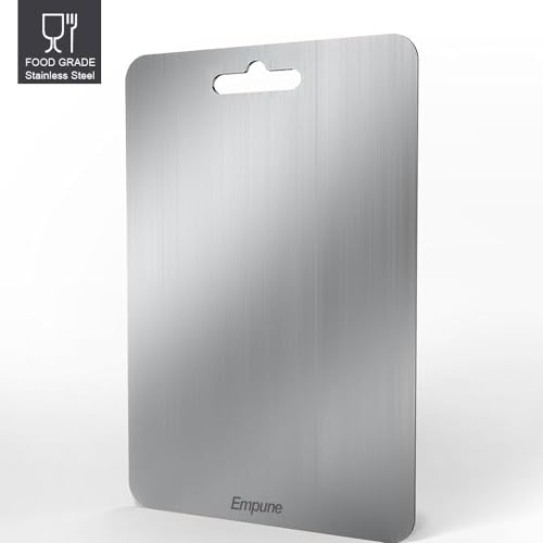 Image of Empune Rectangular Stainless Steel Chopping Board for Kitchen | Free Steel Straw | for Cutting Vegetables, Meat, Fish, Fruits | Unbreakable | Easy to Clean | Medium | 30 x 20 cm