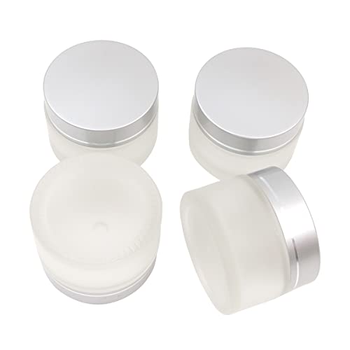 Hsthe Sea 4 Stück Packungen 50 ml / 50 g Leere Probengl?ser Nachfüllbare Cremetiegel aus Milchglas mit silbernen Deckelbeh?ltern