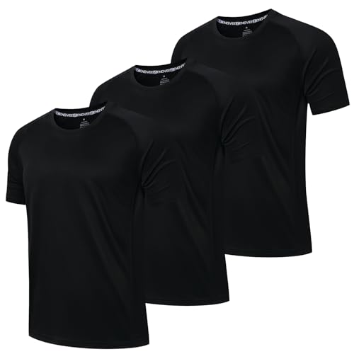 LUWELL PRO 3 Pack Mens T Shirts Gym Clothes Running ShirtsQuick Dry Sport Tops for Men UK Moisture Wicking Athletic Shirt Breathable Short Sleeve Work Tshirts Multipack(YF-UK-560-3Black-L)