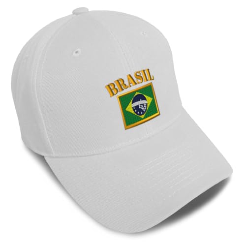 Baseball Cap Brazil Style B Flag Embroidery Countries Acrylic Hats for Men & Women Strap Closure White