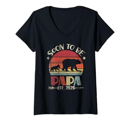 Damen Herren Soon to Be Papa Est.2026 New Papa T-Shirt mit V-Ausschnitt