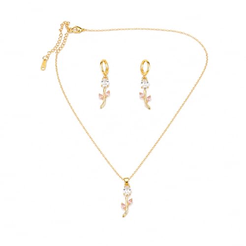 Gold Plated Floral Pendant Necklace Set for Women & Girls | White...