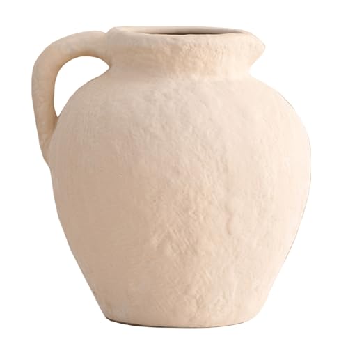 GIZNXBA Florero De Ceramica Redondo con Asas, Florero De Ceramica Rústico Moderno Decorativo para La Decoración del Hogar, Mesa, Decoración De La Sala De Estar, Oficina(B)
