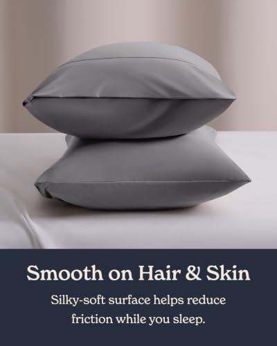 Image of Beckham Hotel Collection Cooling Pillowcases for Hot Sleepers, Standard /Queen Size Set of 2, Cool Touch Pillow Cases, Envelope Closure, Silky Soft, Breathable, Dark Gray