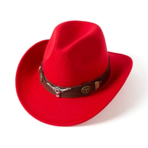 Gossifan Classic Womens Western Cowboy Cowgirl Hats With Wide Belt Red #TOP1