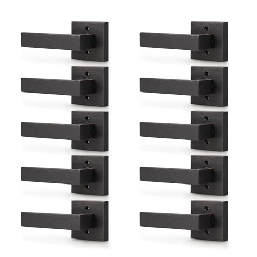 KNOBWELL 10 Pack Dummy Door Handle Brushed Bronze, Inactive Door Knob Closet Door Handle Fake Door Lever, Non-Function Square Door Handle(Single Side)