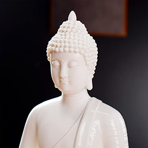 Houlu 12FODENG-W 12 In White Buddha Statue And 15.74 In Led Circle Table Lamp thumb #1