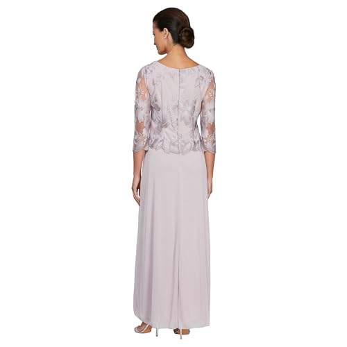 Image of Alex Evenings Women's 3 /4 Sleeve Stretch Lace Bodice Mock One Piece Gown
